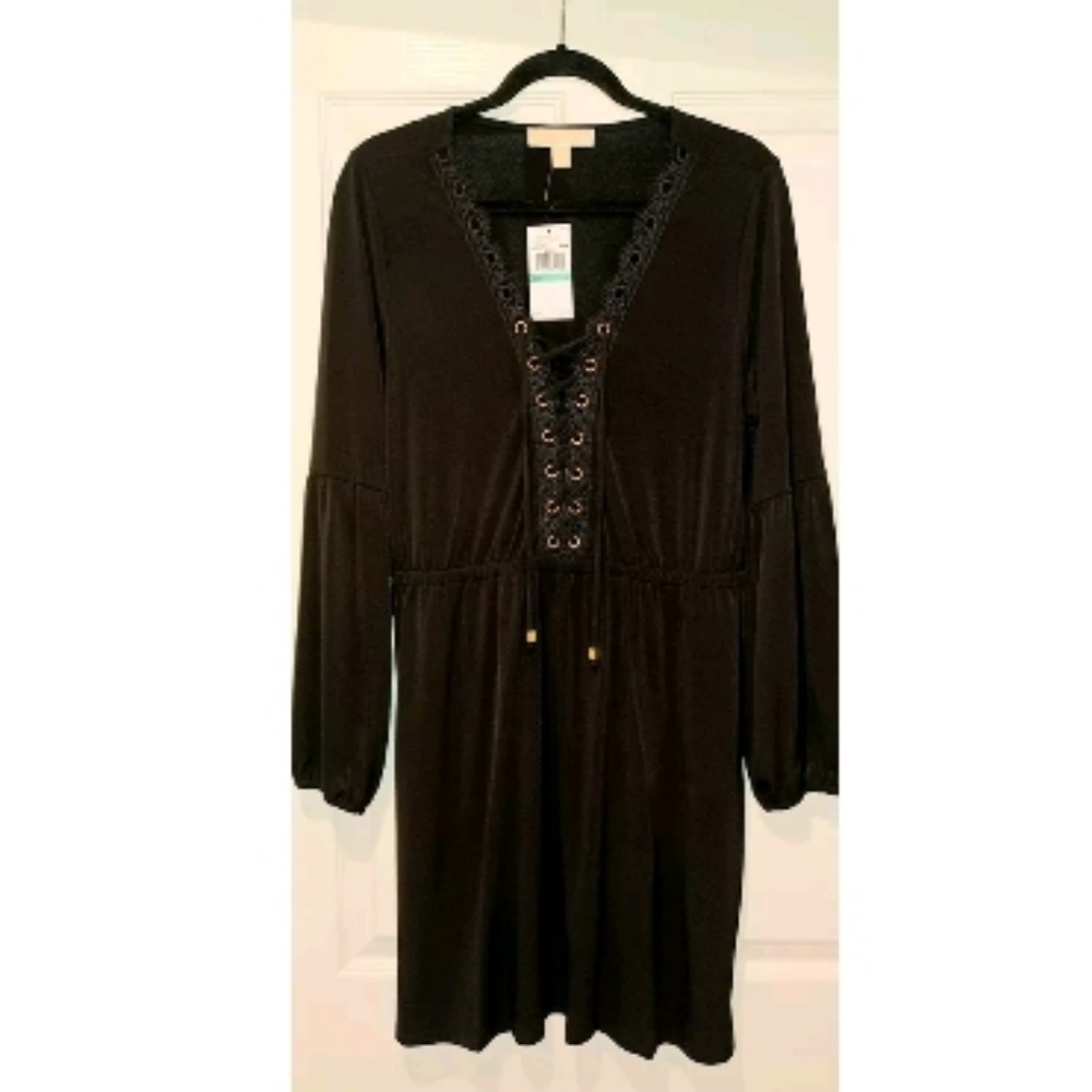 Michael Kors MK Trim Lace-Up Embroidery V-Neck Gol